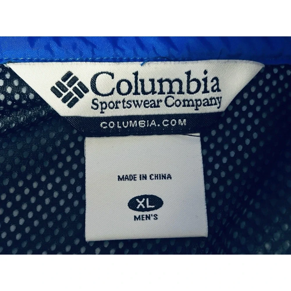 Columbia Mens XL Blue Black Colorblock Windbreaker Jacket Kokanee Crankworx Hood